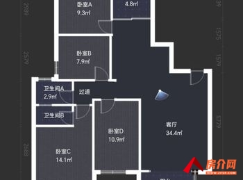 象湖银亿上尚城(一期观澜)，4室2厅二手房出售,报价：79.8万元
